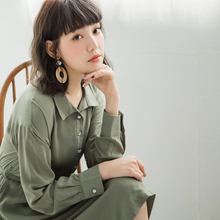桔熊桔选春装半开襟腰带收腰纯色亲肤衬衫连衣裙女大码DA5375图片