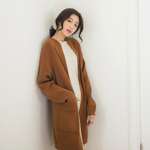 桔熊慵懒中长款开襟包芯纱针织衫毛衣外套女装秋冬大码FA1537图片