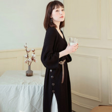 桔熊保暖排扣开衩包芯纱针织衫宽松连衣裙女装秋冬大码FA1584图片