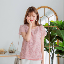 桔熊优惠夏季透视镂空蕾丝衫吊带背心两件套上衣女大码AB6825图片