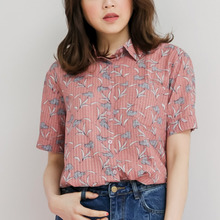 桔熊桔选夏装新款渡假风印花短袖翻领衬衫女胖MM大码AB6269图片