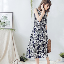 桔熊夏装碎花交叉V领收腰长款飘逸连衣裙女大码DA5873图片
