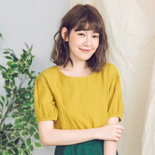 桔熊夏装简约纯色暗纹宽松灯笼袖上衣女大码AB6902图片