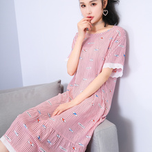 人造棉女学生家居服 孕妇连衣裙薄款 睡裙女式卡通短袖 夏季棉绸长款