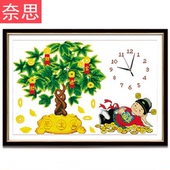 现代简约刺绣时间夜光 印花十字绣带钟表客厅挂钟创意时钟闹钟新款