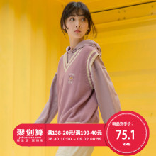 尔给秋季小清新慵懒风V可爱领毛衣女甜美韩版套头学生宽松外穿图片