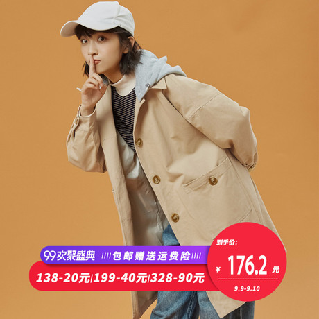尔给chic早秋外套女春秋韩版学生宽松bf原宿风风衣中长款2018新款商品大图