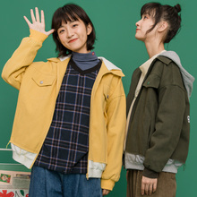 尔给原宿连帽外套女秋冬韩版学生bf宽松2018新款ULZZANG假两件图片