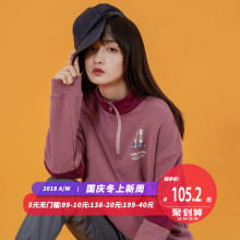 尔给立领套头拼色卡通拉链小高领卫衣2018新款女加绒加厚oversize图片