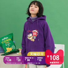 尔给印花卡通紫色中长款港风卫衣2018新款女冬厚款加绒连帽套头图片