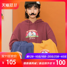 尔给套头连帽冬季港风卫衣2018新款女外套女冬学生宽松加绒加厚图片