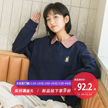尔给原宿懒惰风polo拼接卫衣潮2018新款冬厚款女加绒学生韩版学院图片