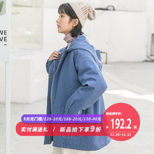尔给冬季外套2018新款韩版学生宽松加厚蓝色chic棉服女港风中长款图片