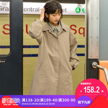 尔给秋季chic外套韩版2018新款宽松连帽卡其色学生中长款风衣女图片