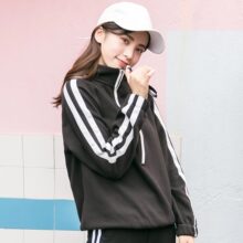 尔给冬季半高领polo卫衣女长袖原宿风bf运动外套拉链加厚加绒上衣图片