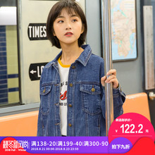 尔给港风牛仔外套女春秋复古学生bf原宿宽松2018新款韩版牛仔衣图片
