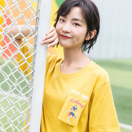 尔给衣服2018新款夏装上衣宽松学生韩版ulzzang印花绿色短袖T恤女商品大图