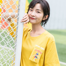 尔给衣服2018新款夏装上衣宽松学生韩版ulzzang印花绿色短袖T恤女图片
