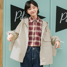 尔给秋款pp home港风工装外套女2018新款复古宽松韩版学生连帽图片