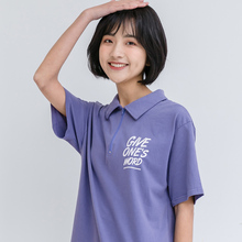 尔给小清新紫色Polo衫印花2018新款韩版原宿风夏天翻领短袖t恤女图片