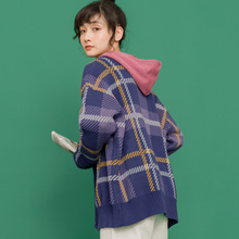 尔给粗线紫色毛衣宽松开衫外套女小清新秋冬2018新款韩版学生长袖图片
