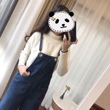 学生牛仔背带裙宽松大码 长裙 大查Studio2017冬季学院背心女中长款