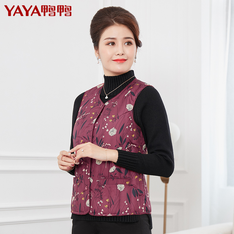 Yaya 2018 New Down Vest Women's Short Middle aged and Old aged Kampon Jacket Down jacket Printed Down Vest