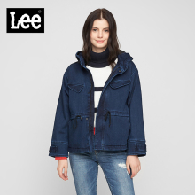 Lee女款2018年秋季Mainline中蓝色连帽洗水夹棉服L304083XL8JG图片
