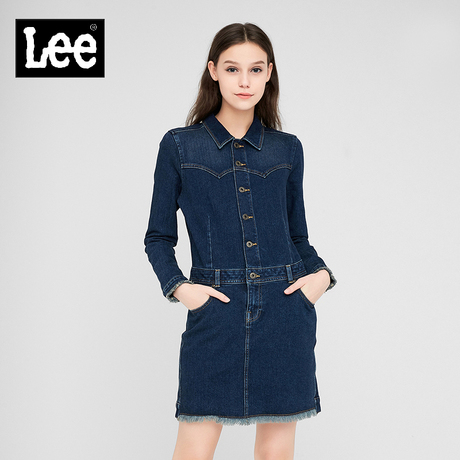 Lee女款2018年秋季101+深蓝色洗水长袖牛仔连衣裙L317603SE9HY商品大图