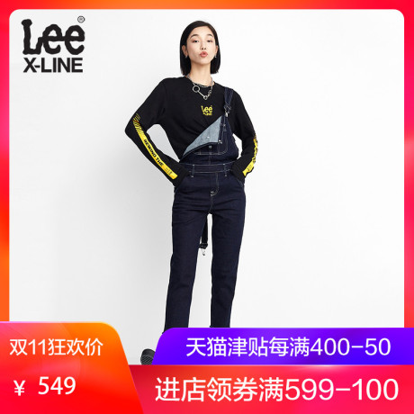 Lee女款 2018秋季X-LINE蓝色字母背带牛仔裤L139872UZ8RY商品大图