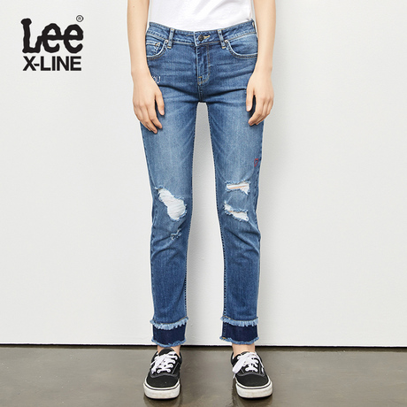 Lee女装 2018春夏新品X-line蓝色九分牛仔裤LWS4333AX8LE商品大图