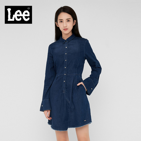 Lee女款 2018年秋季优形丹宁翻领毛边长袖牛仔裙L317702CQ9FD商品大图