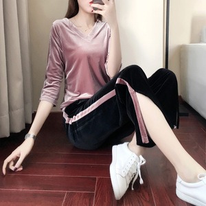 金丝绒休闲运动套装女