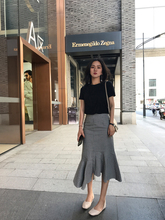 JULI 18夏| 小鱼尾 99棉黑白格纹千鸟格不规则高腰鱼尾半裙女