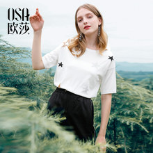 学生 2018新款 复古宽松T恤短袖 韩版 上衣女夏装 OSA欧莎港味针织衫