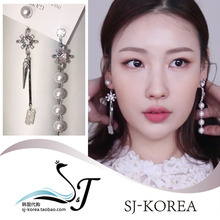 twice朴志效同款 gateless正品 韩国采购不对称镶钻花朵珍珠耳钉女