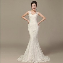 礼服鱼尾婚纱礼服拖尾蕾丝露背新娘结婚晚装 2014性感钻饰修身 新款