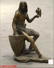 欧式人物摆件 高27.5cm 纯铜拿貭战士 古玩收藏家 4V4
