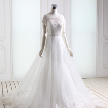 婚纱高级定制 婚纱礼服一字肩收腰鱼尾拖尾手工珍珠2014唯美新款