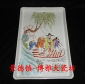 果盘 人物故事 粉彩手绘 大茶盘 长四方人物 景德镇文革厂货陶瓷