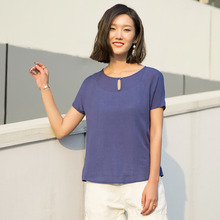 裂帛所在2018夏季新款圆领水滴镂空基础款短袖雪纺衫女 93160625图片