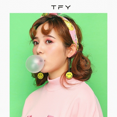 TFY可爱韩版长款个性表情黄色气质笑脸耳环圆形女生甜美耳饰耳钉