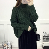 蝙蝠袖 慵懒风粗毛线外套加厚款 宽松高领套头毛衣女短款 秋冬季韩版