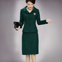 airangel春秋女装 时尚OL 翻领显瘦薄毛料外套半身裙套装裙职业装图片