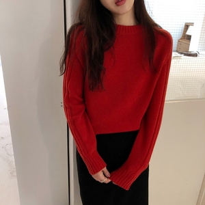 新年红色圆领毛衣