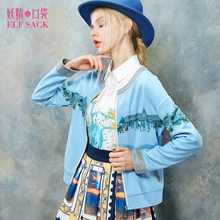 妖精的口袋旗舰店意大利很远~秋季新款女复古印花欧美短外套女图片