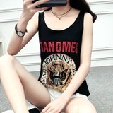 俏伊兰夏新款休闲港风大码宽松印花圆领工字背心女吊带外穿打底衫