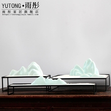 禅意重峦创意枯山水陶瓷笔架摆件中式家居酒店茶室个性装饰工艺品