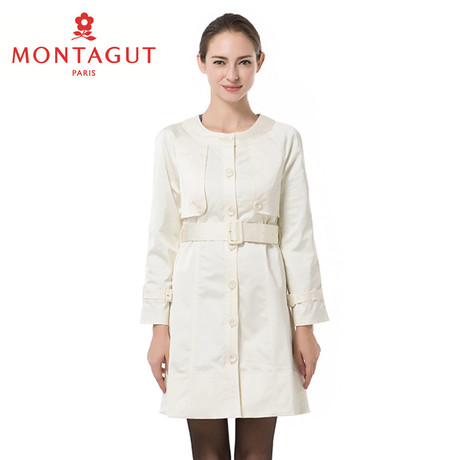 Montagut/梦特娇女士秋季新款圆领风衣外套 英伦风女装中长款外套商品大图