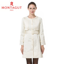 Montagut/梦特娇女士秋季新款圆领风衣外套 英伦风女装中长款外套图片